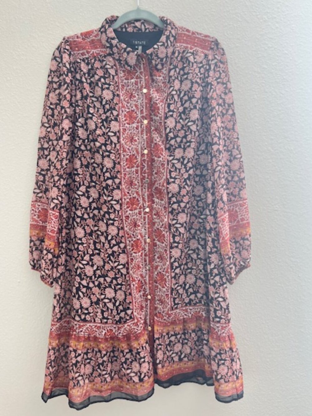 1. State Floral Boho Mini Dress - Black and Brown Size M